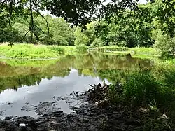 L'étang de Kerrousseau, sur le Ruisseau du Moulin de Kerrousseau (limite communale entre Quéven et Gestel).