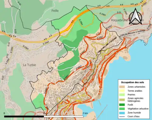 Carte en couleurs présentant l'occupation des sols.