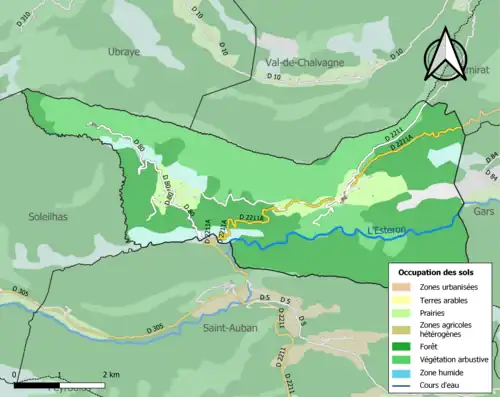 Carte en couleurs présentant l'occupation des sols.