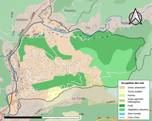 Carte en couleurs présentant l'occupation des sols.