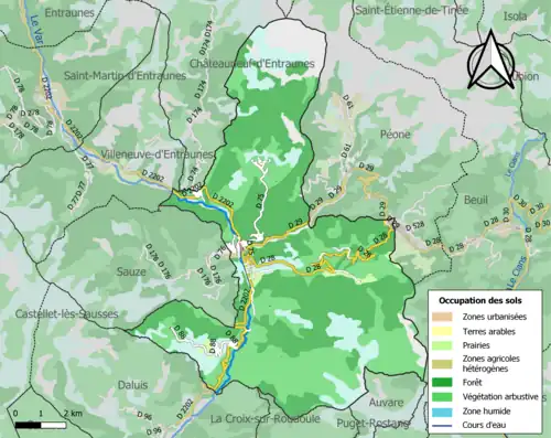 Carte en couleurs présentant l'occupation des sols.