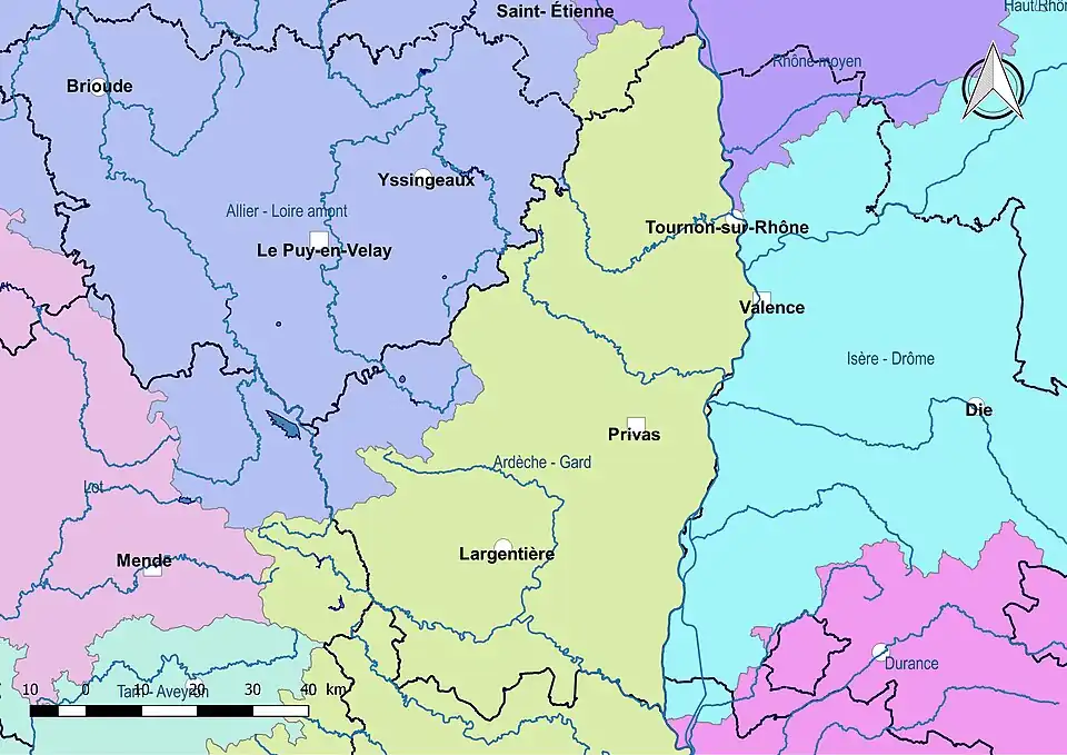 L'Ardèche est découpée en deux sous-bassins : Allier-Loire amont et Ardèche-Gard