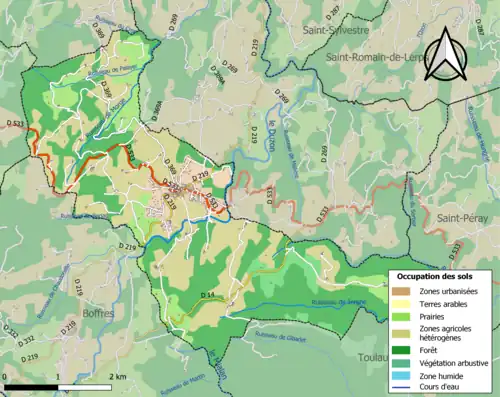 Carte en couleurs présentant l'occupation des sols.