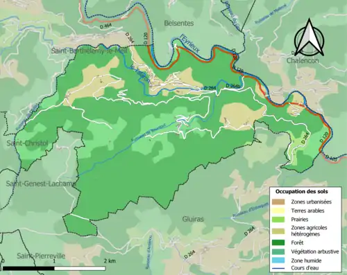 Carte en couleurs présentant l'occupation des sols.