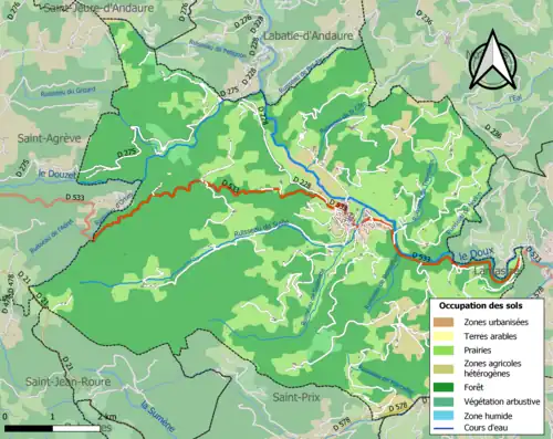 Carte en couleurs présentant l'occupation des sols.