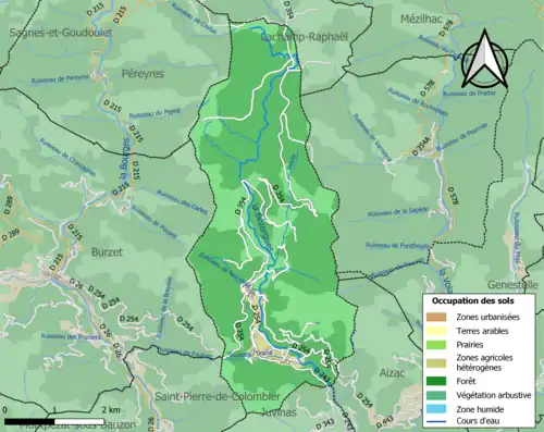 Carte en couleurs présentant l'occupation des sols.