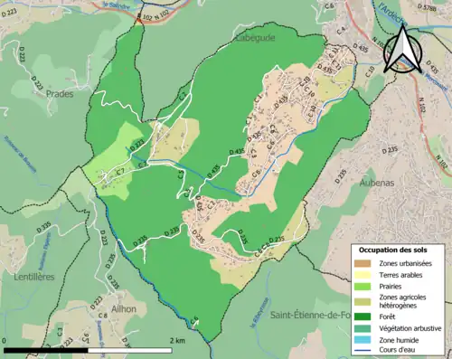 Carte en couleurs présentant l'occupation des sols.