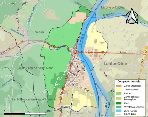 Carte en couleurs présentant l'occupation des sols.