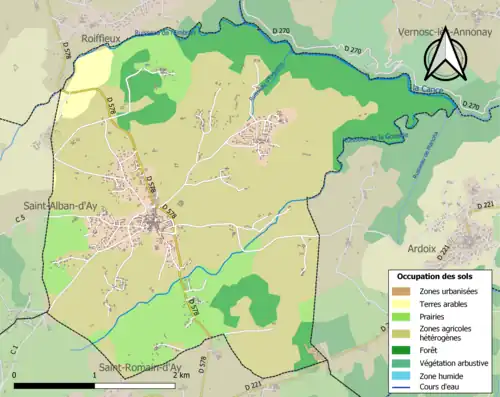 Carte en couleurs présentant l'occupation des sols.