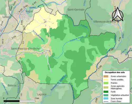 Carte en couleurs présentant l'occupation des sols.