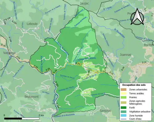 Carte en couleurs présentant l'occupation des sols.