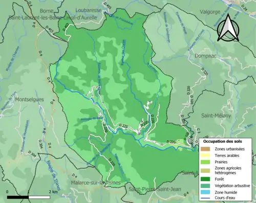 Carte en couleurs présentant l'occupation des sols.