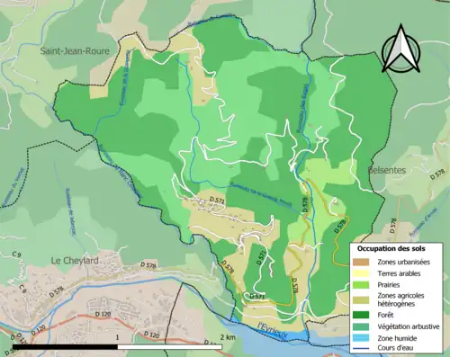 Carte en couleurs présentant l'occupation des sols.