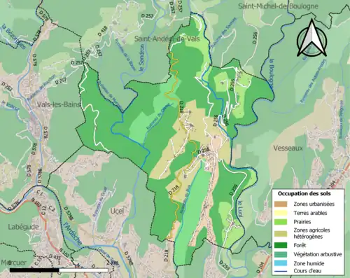 Carte en couleurs présentant l'occupation des sols.