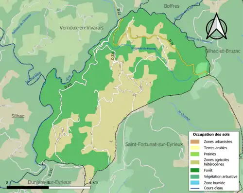 Carte en couleurs présentant l'occupation des sols.