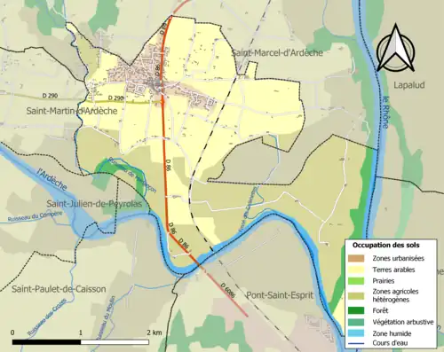 Carte en couleurs présentant l'occupation des sols.