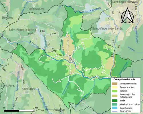Carte en couleurs présentant l'occupation des sols.