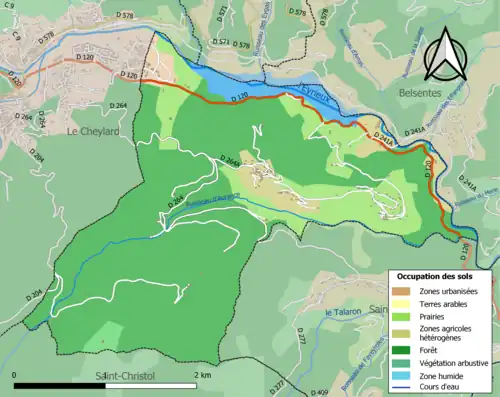 Carte en couleurs présentant l'occupation des sols.
