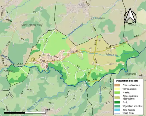 Carte en couleurs présentant l'occupation des sols.