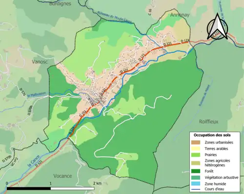Carte en couleurs présentant l'occupation des sols.