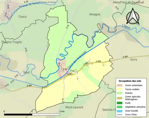 Carte en couleurs présentant l'occupation des sols.