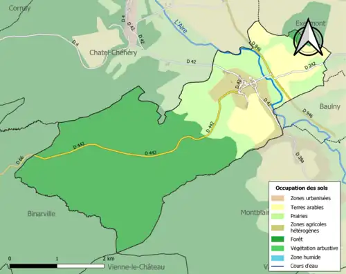 Carte en couleurs présentant l'occupation des sols.
