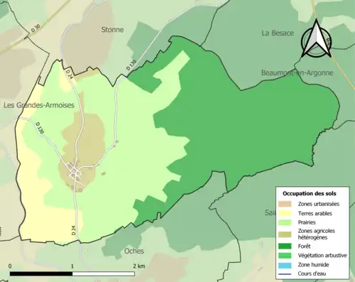 Carte en couleurs présentant l'occupation des sols.