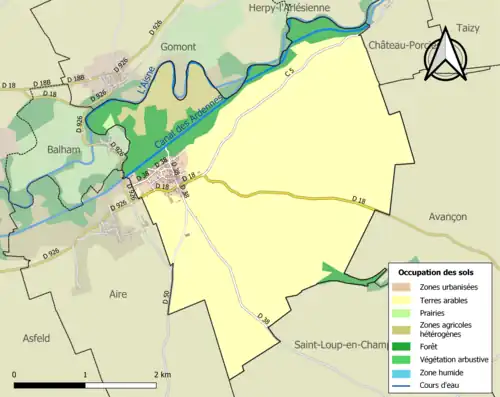 Carte en couleurs présentant l'occupation des sols.
