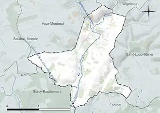 Carte en couleur présentant le réseau hydrographique de la commune