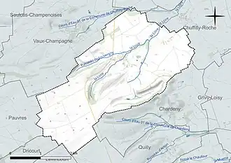 Carte en couleur présentant le réseau hydrographique de la commune
