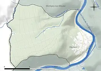 Carte en couleur présentant le réseau hydrographique de la commune