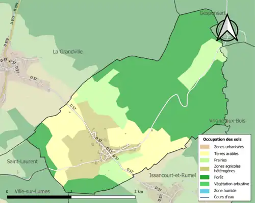 Carte en couleurs présentant l'occupation des sols.