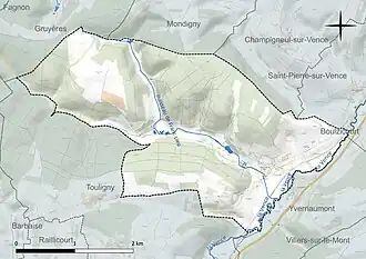 Carte en couleur présentant le réseau hydrographique de la commune