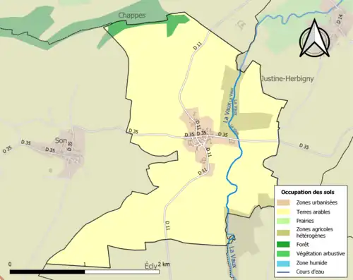 Carte en couleurs présentant l'occupation des sols.