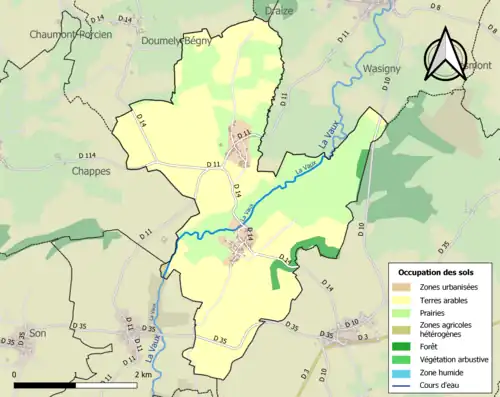 Carte en couleurs présentant l'occupation des sols.