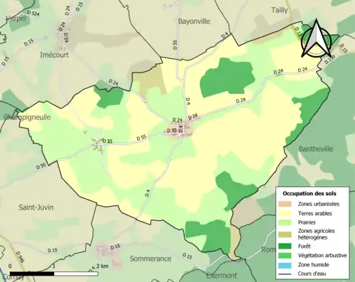Carte en couleurs présentant l'occupation des sols.