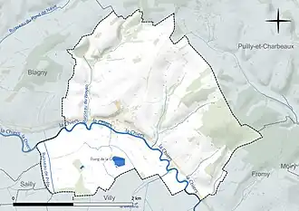 Carte en couleur présentant le réseau hydrographique de la commune