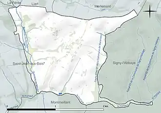 Carte en couleur présentant le réseau hydrographique de la commune