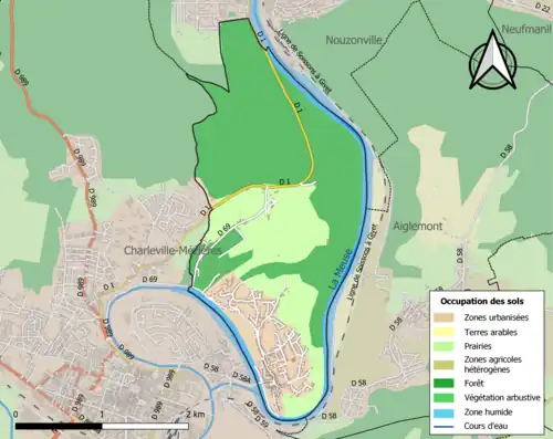 Carte en couleurs présentant l'occupation des sols.
