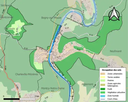 Carte en couleurs présentant l'occupation des sols.