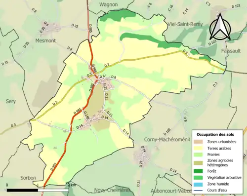 Carte en couleurs présentant l'occupation des sols.