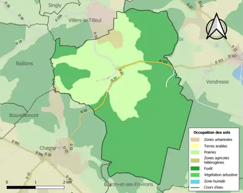 Carte en couleurs présentant l'occupation des sols.