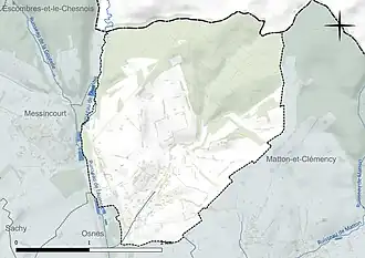 Carte en couleur présentant le réseau hydrographique de la commune