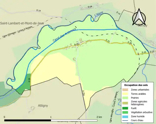 Carte en couleurs présentant l'occupation des sols.