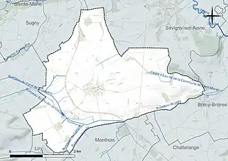 Carte en couleur présentant le réseau hydrographique de la commune