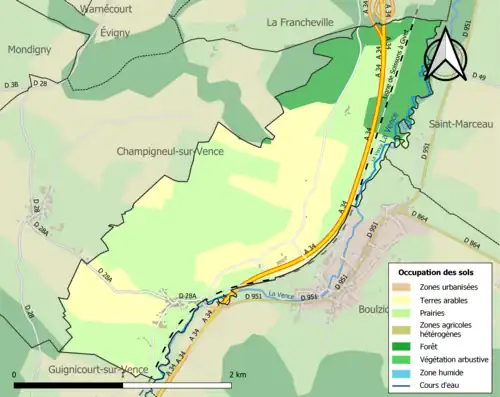 Carte en couleurs présentant l'occupation des sols.