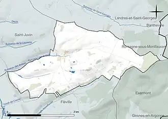 Carte en couleur présentant le réseau hydrographique de la commune