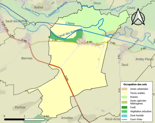 Carte en couleurs présentant l'occupation des sols.