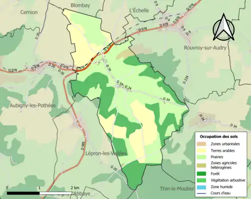 Carte en couleurs présentant l'occupation des sols.