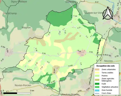 Carte en couleurs présentant l'occupation des sols.
